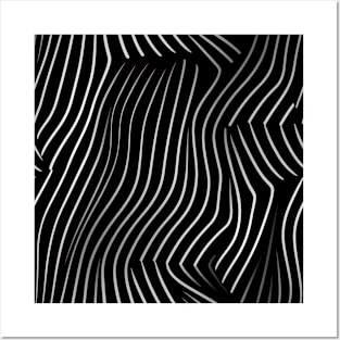 Monochrome Elegance: White Abstract Lines on Black Posters and Art